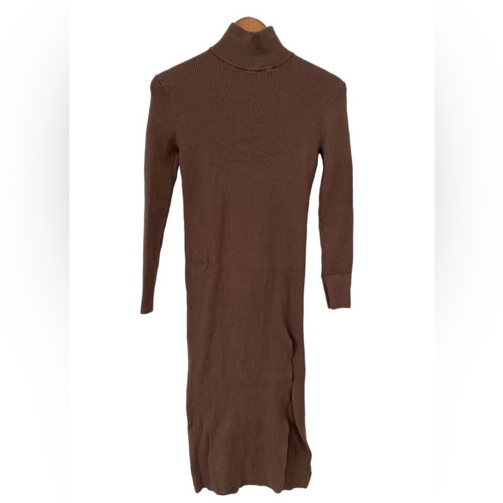 Zara brown long sleeve ribbed turtleneck dress size Large